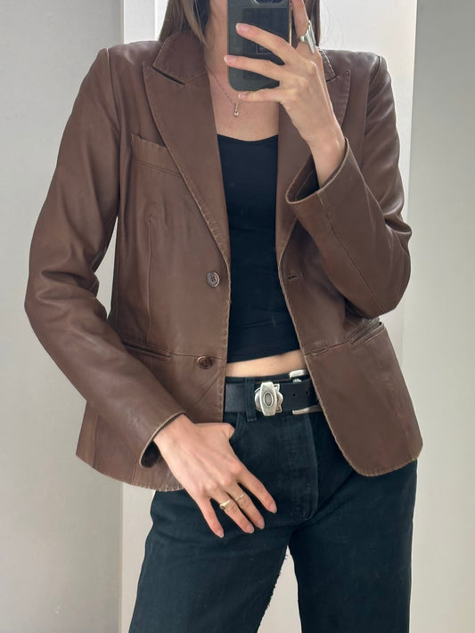 Vintage Brown Leather Blazer S