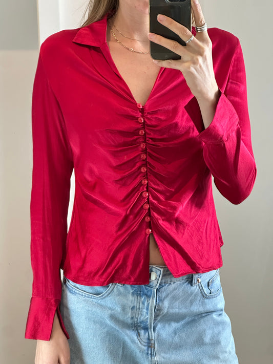 Red 100% Silk Blouse S