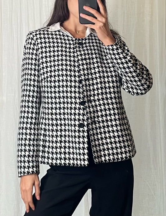 Vintage Houndstooth Black & White Wool Blend Jacket S/M