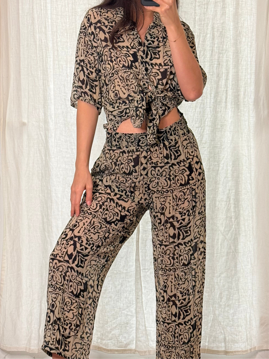 Vintage 100% Cupro Button Down Top Pants Set M