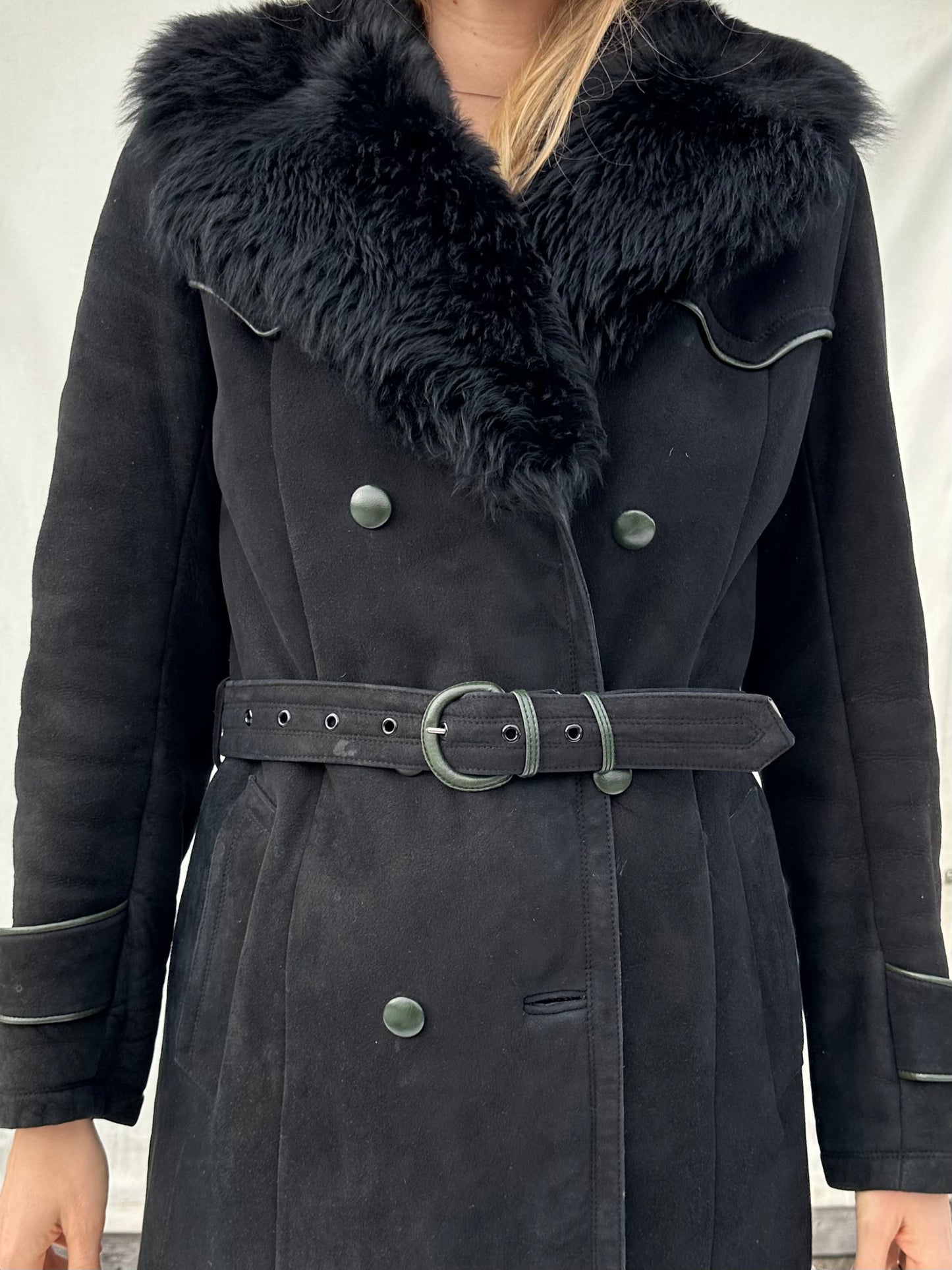 Vintage Black Shearling Coat S
