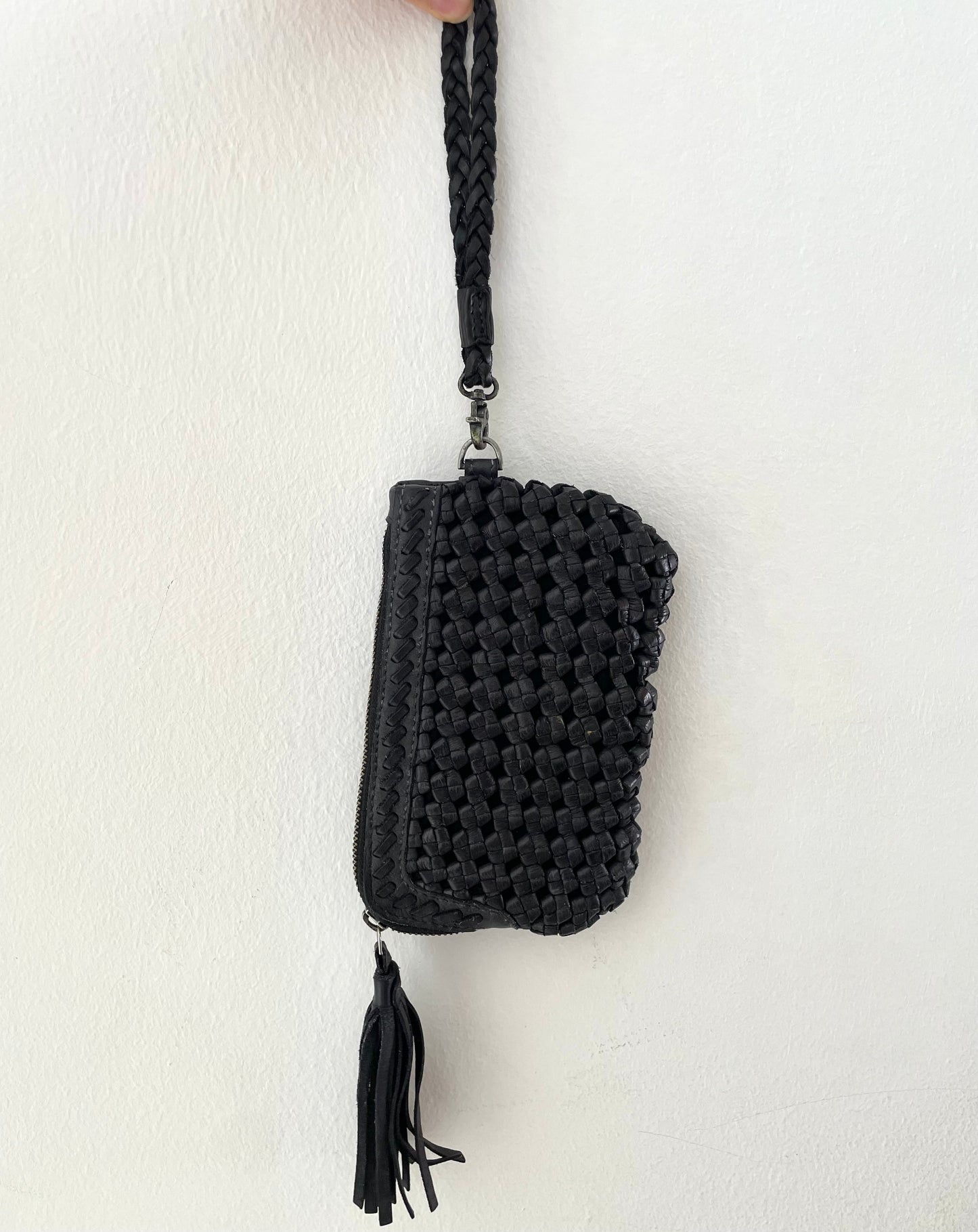 Unmade Copenhagen Leather Black Braided Pouch Bag