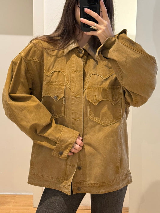 Vintage Khaki Unisex Cowboy Button Down Shirt Jacket L/XL