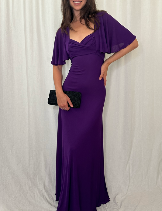 Vintage Purple Flutter Sleeve Tie Back Maxi Dress XS/S