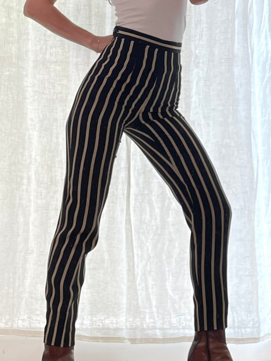 Vintage Beige/Black Striped Cigarette Trousers M EU 38/40