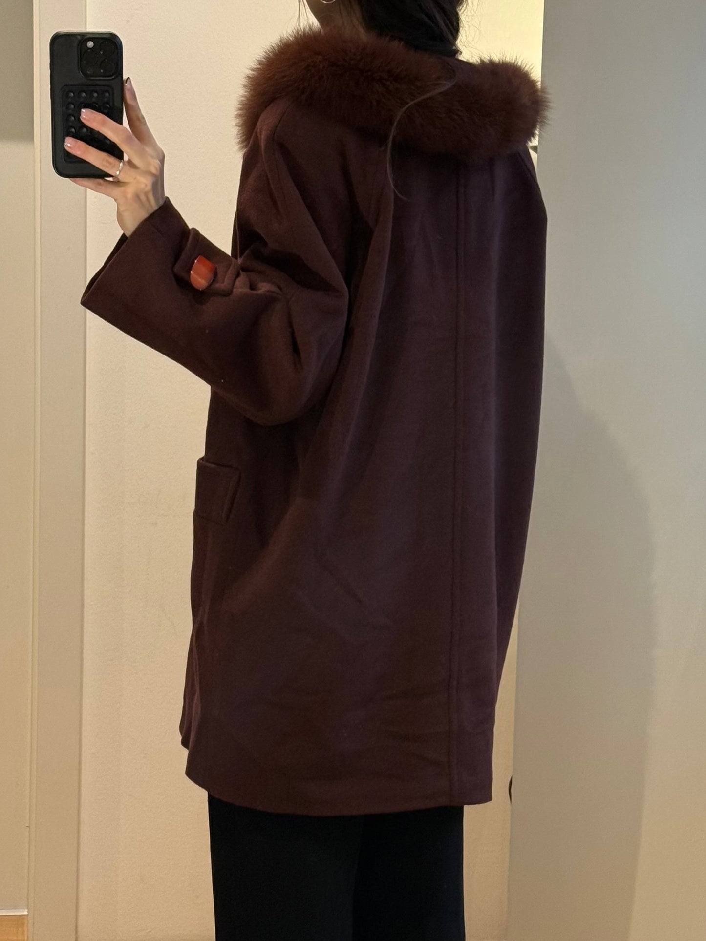 Vintage Dark Mauve Wool & Cashmere Fur Trim Coat M