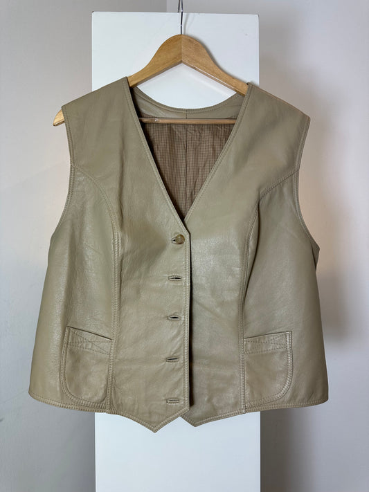 Vintage 100% Genuine Leather Beige Gilet/Vest L