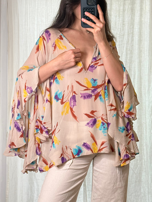 ByTiMo Viscose Frill Sleeve Boho Blouse M