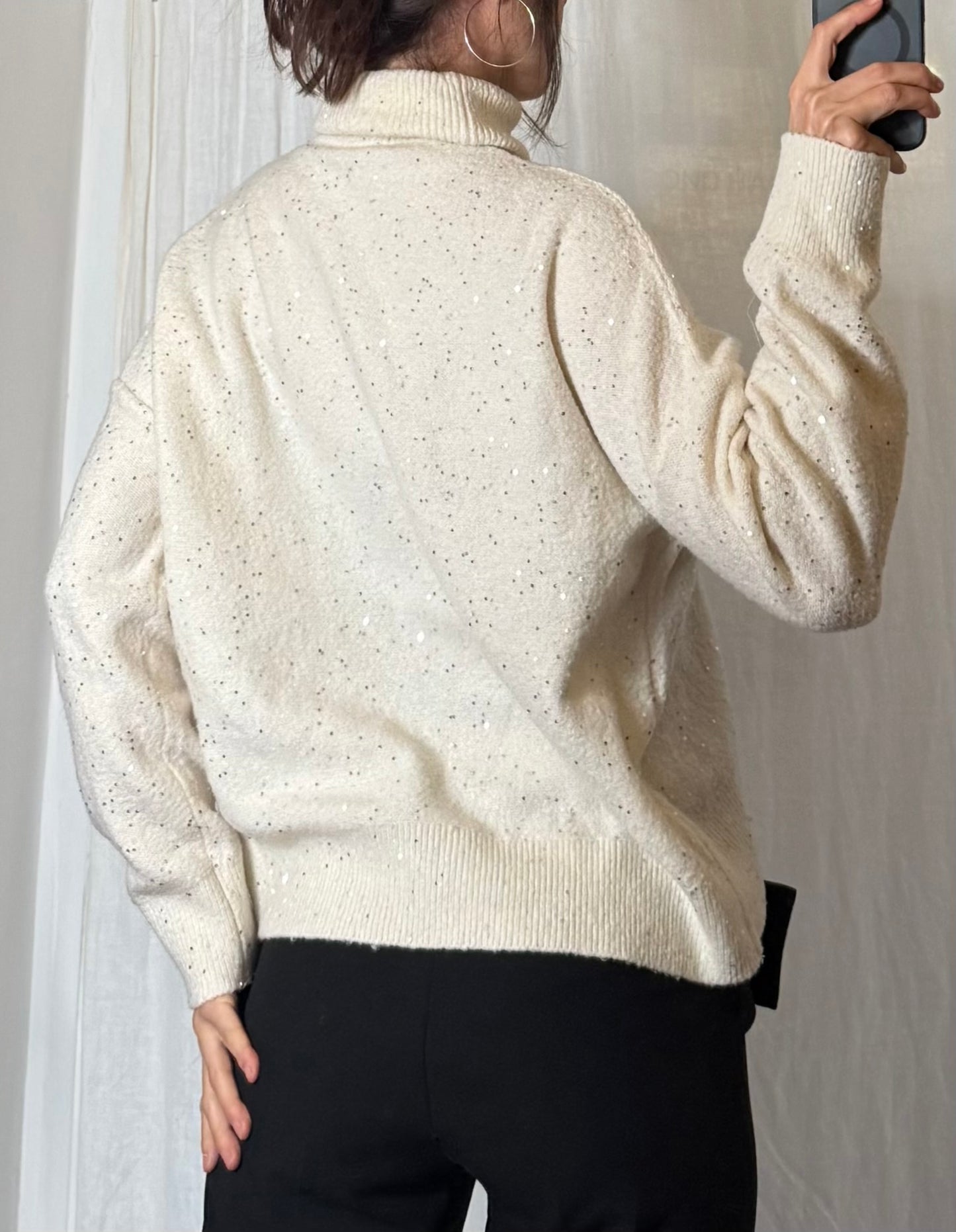 White Sparkly Sequin Turtleneck Sweater S