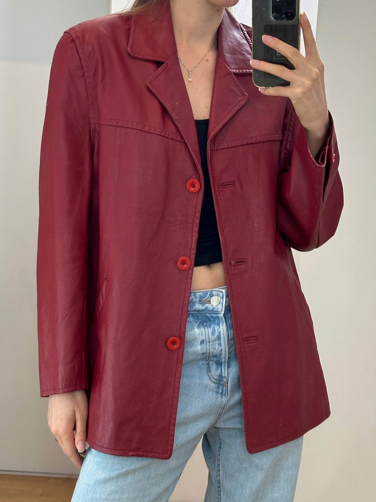 Vintage Red Leather Jacket L