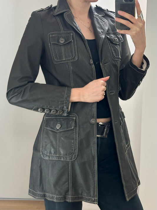 Vintage Black Leather Jacket XS/S