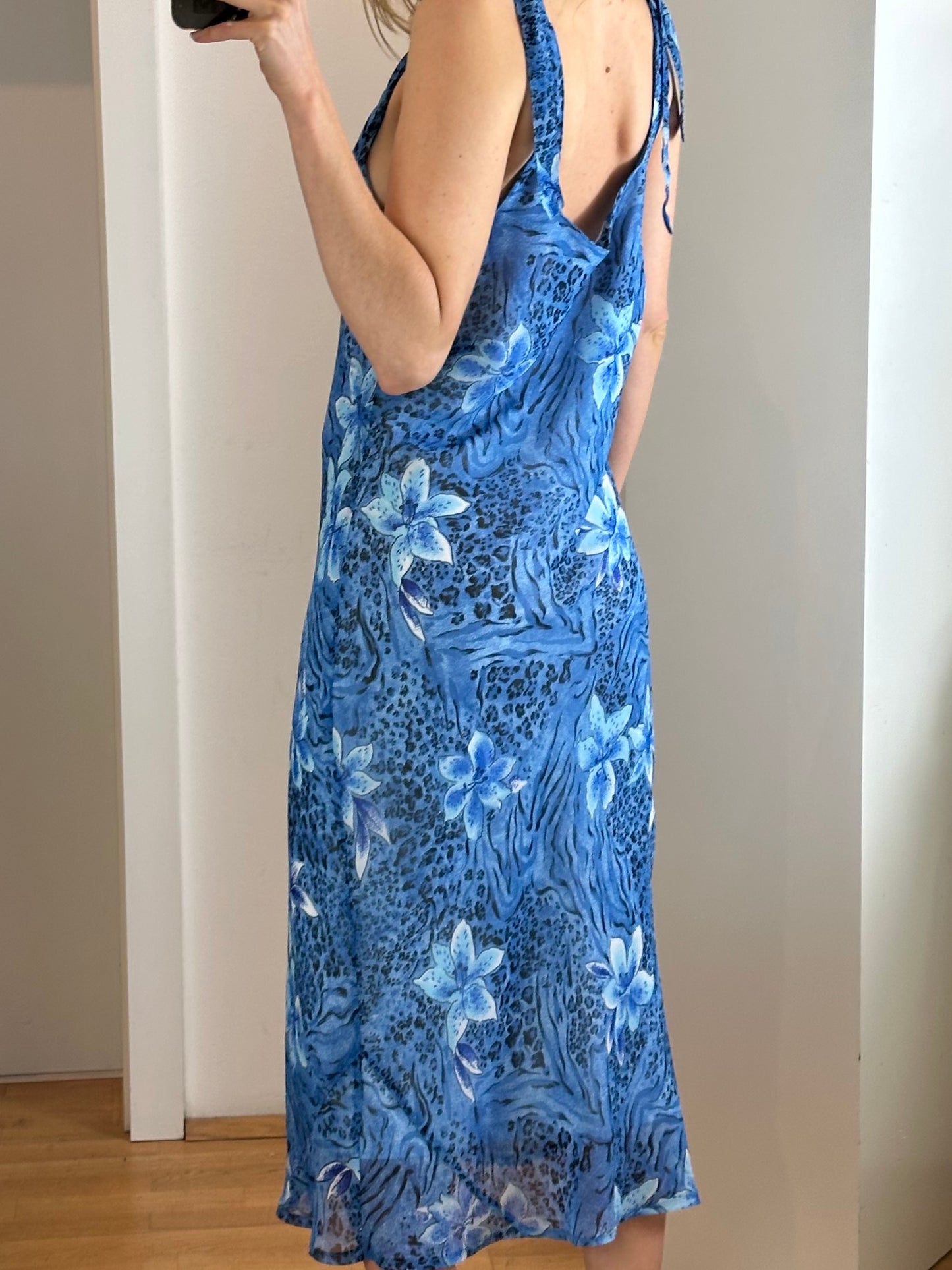Vintage Floral Blue Maxi Dress M