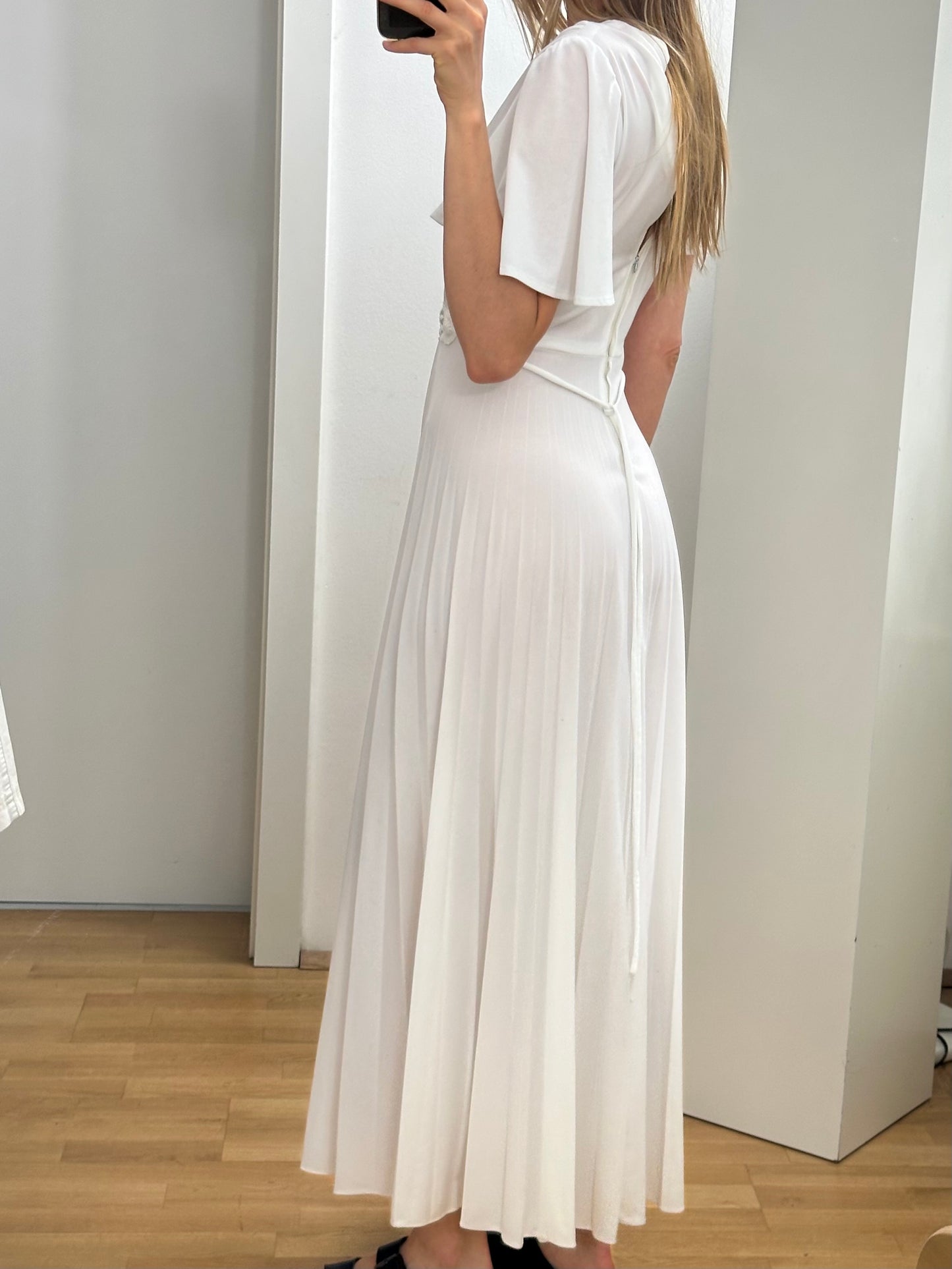 Vintage Pleated White Maxi Gown Dress S