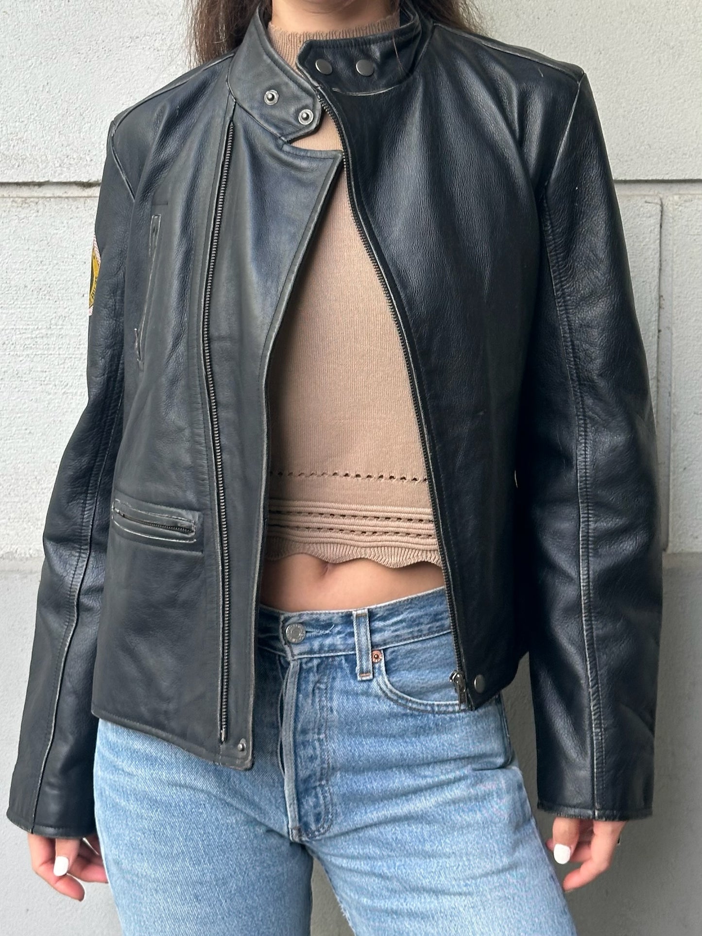 Vintage Levi’s Red Tab 100% Genuine Black Distressed Leather Moto Jacket S/M