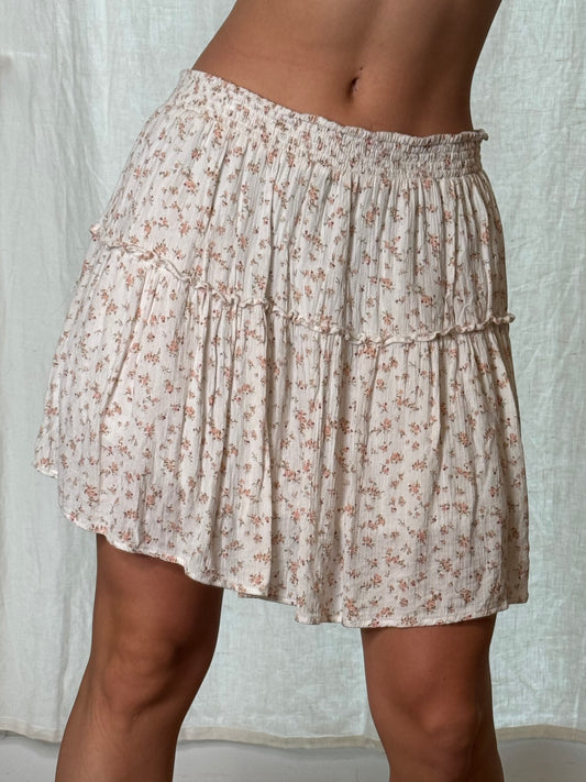Floral White Flowy Mini Skirt M