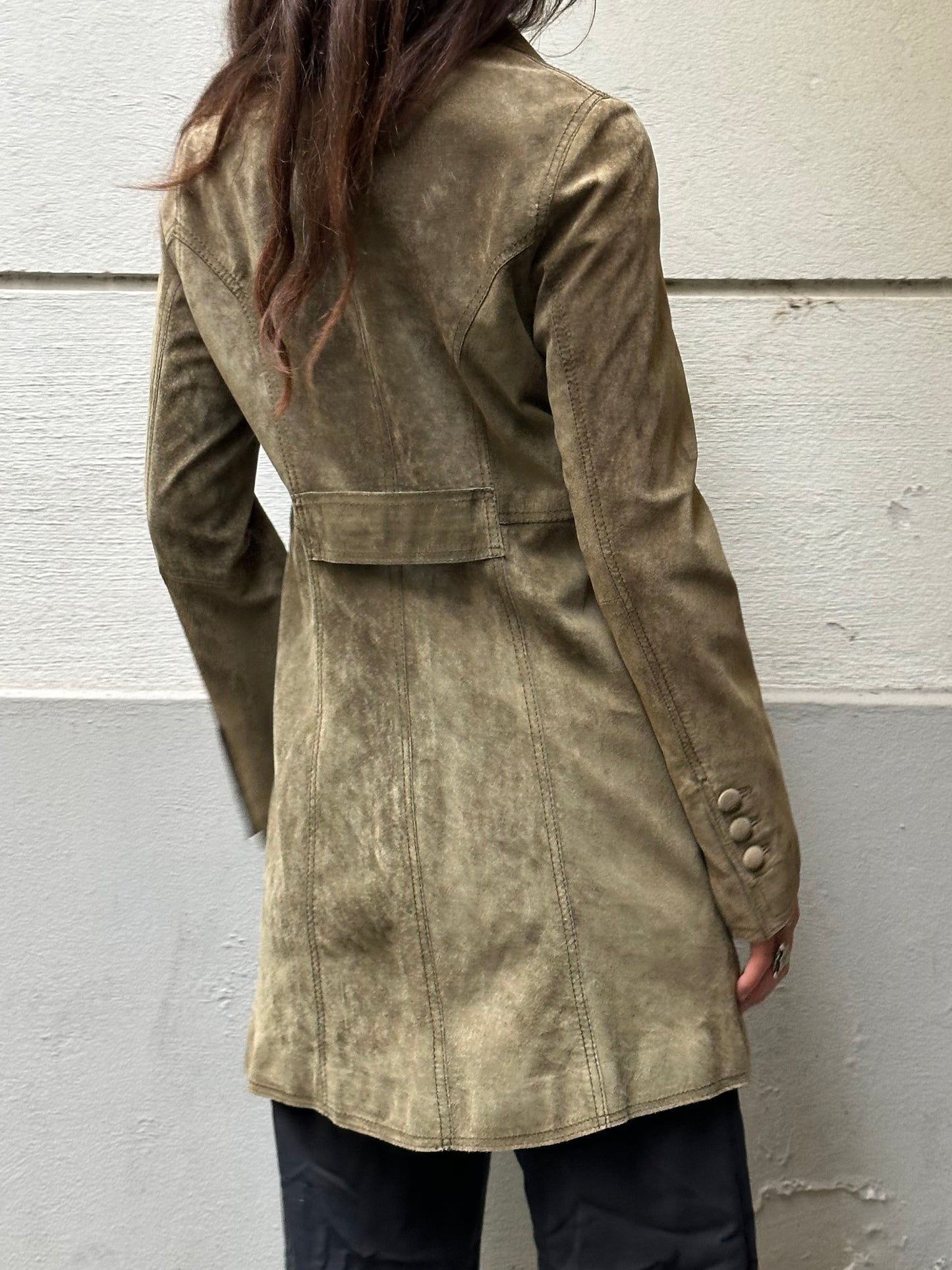 Vintage 100% Genuine Suede Leather Dark Khaki Jacket S