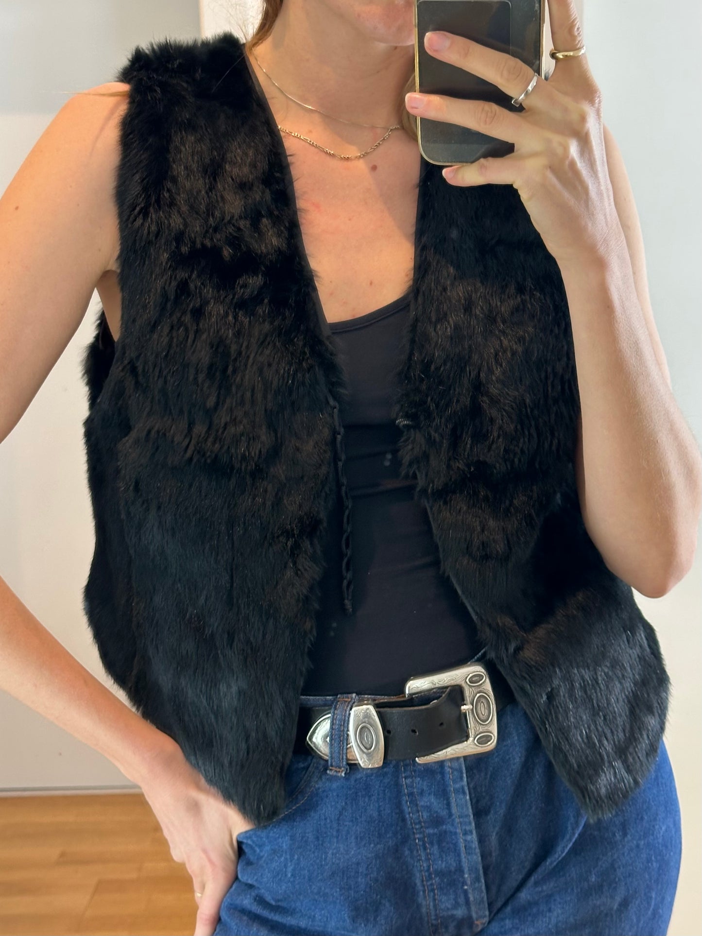 Vintage Black Fur Vest S/M