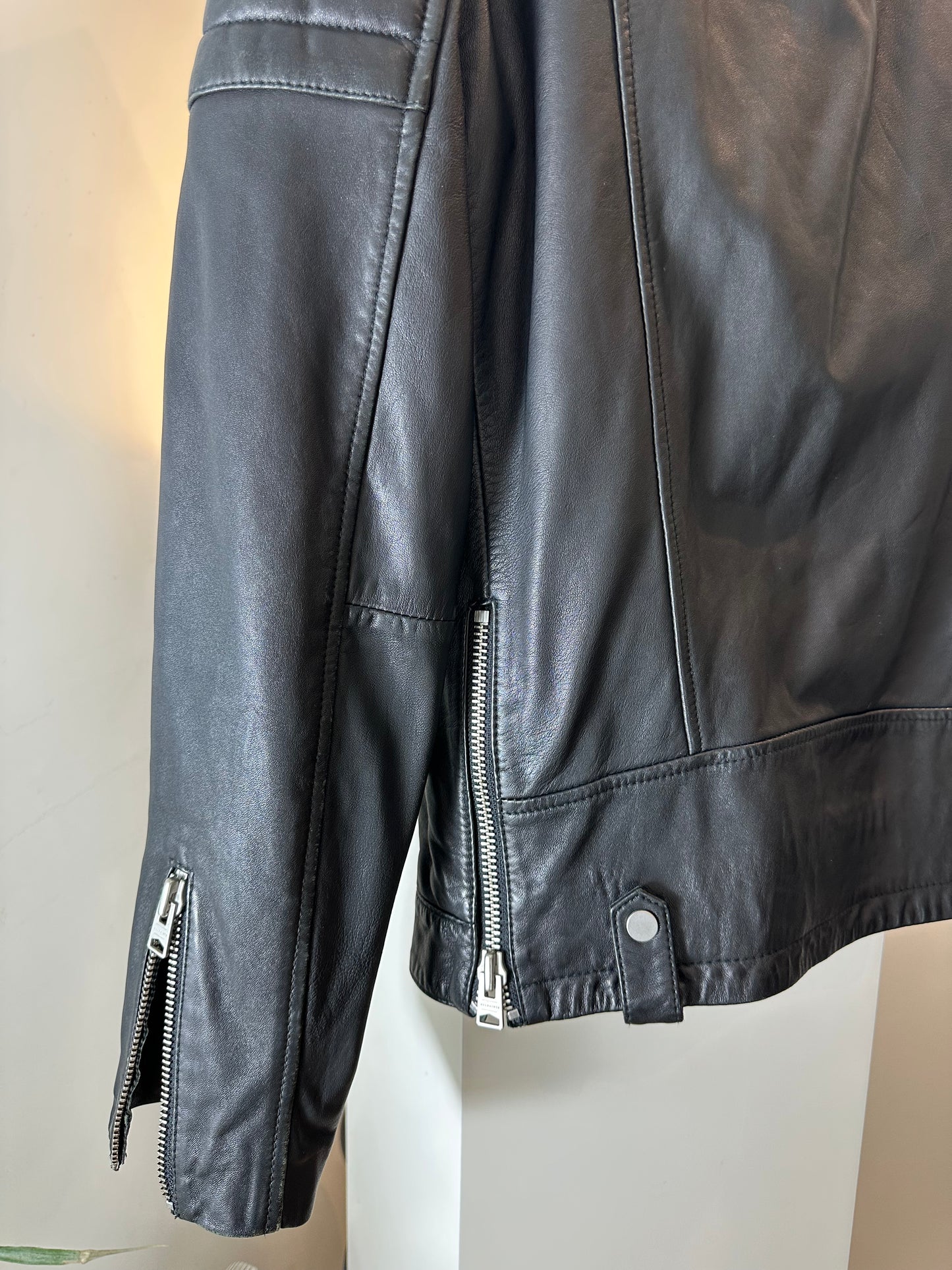All Saints Black Leather Jacket Men Small