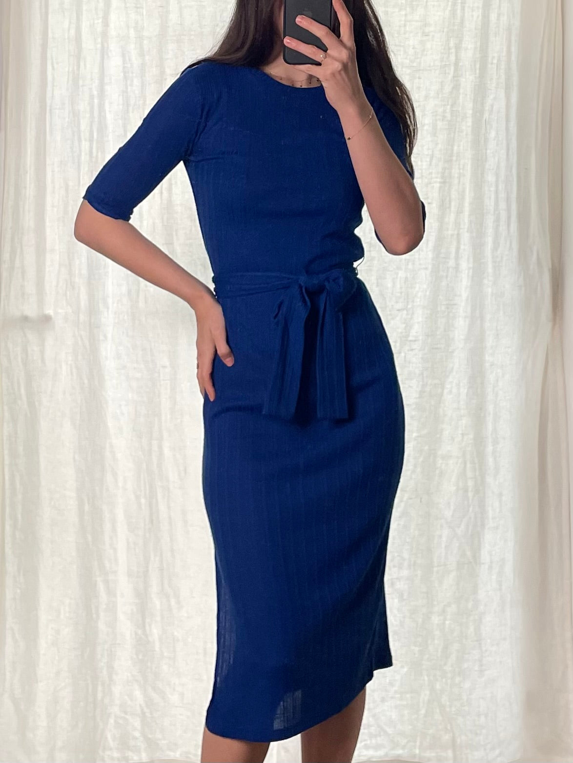 Royal Blue Knit Midi Dress S