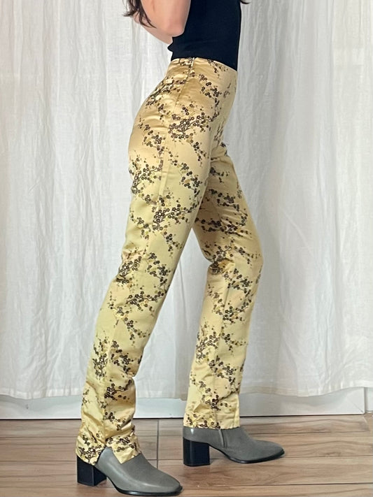 Vintage Asian Oriental Style High Waisted Trousers Gold M EU 38