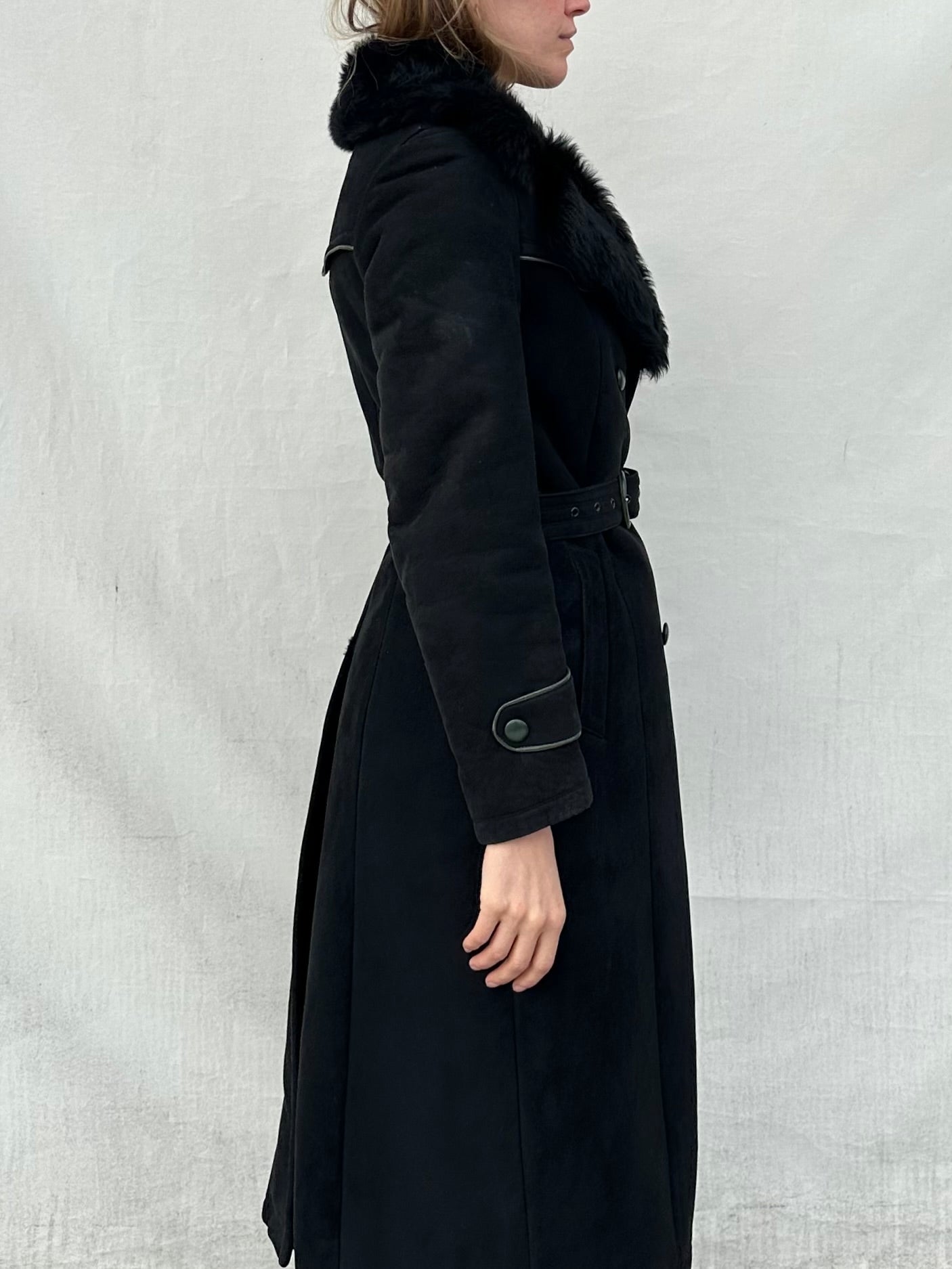 Vintage Black Shearling Coat S