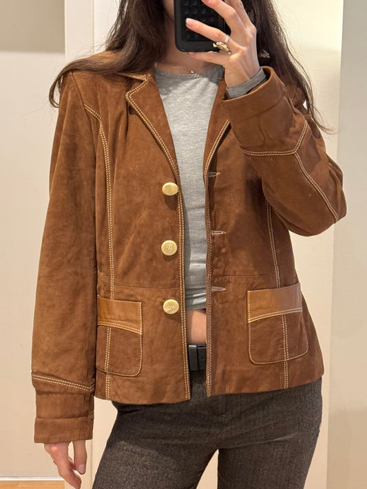 Vintage 100% Genuine Tan/Brown Leather Blazer S