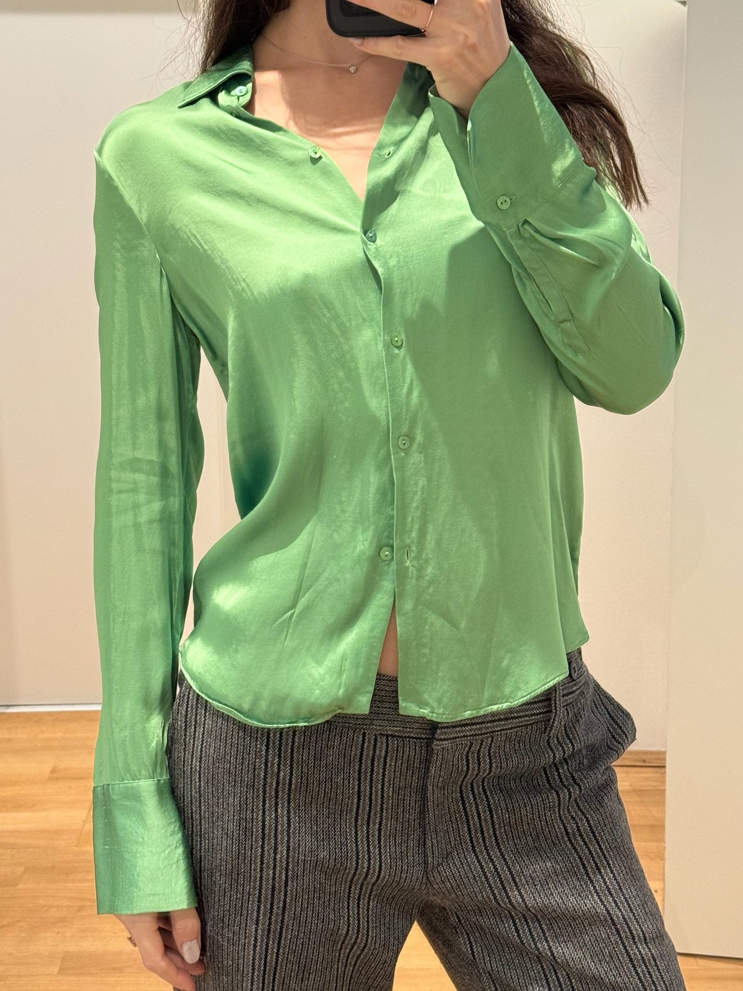 Massimo Dutti Silk/ Viscose Green Button Down Blouse S