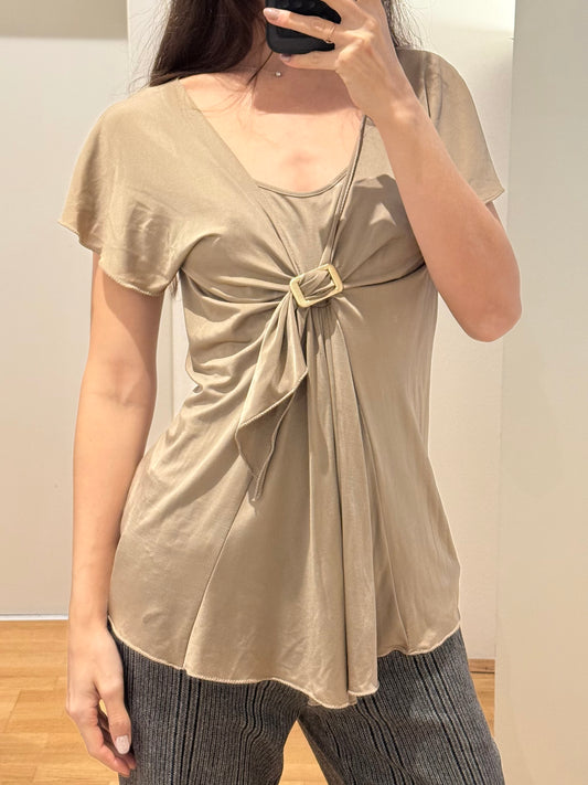 Vintage Champagne Y2K Stretchy Buckle Blouse Top S/M