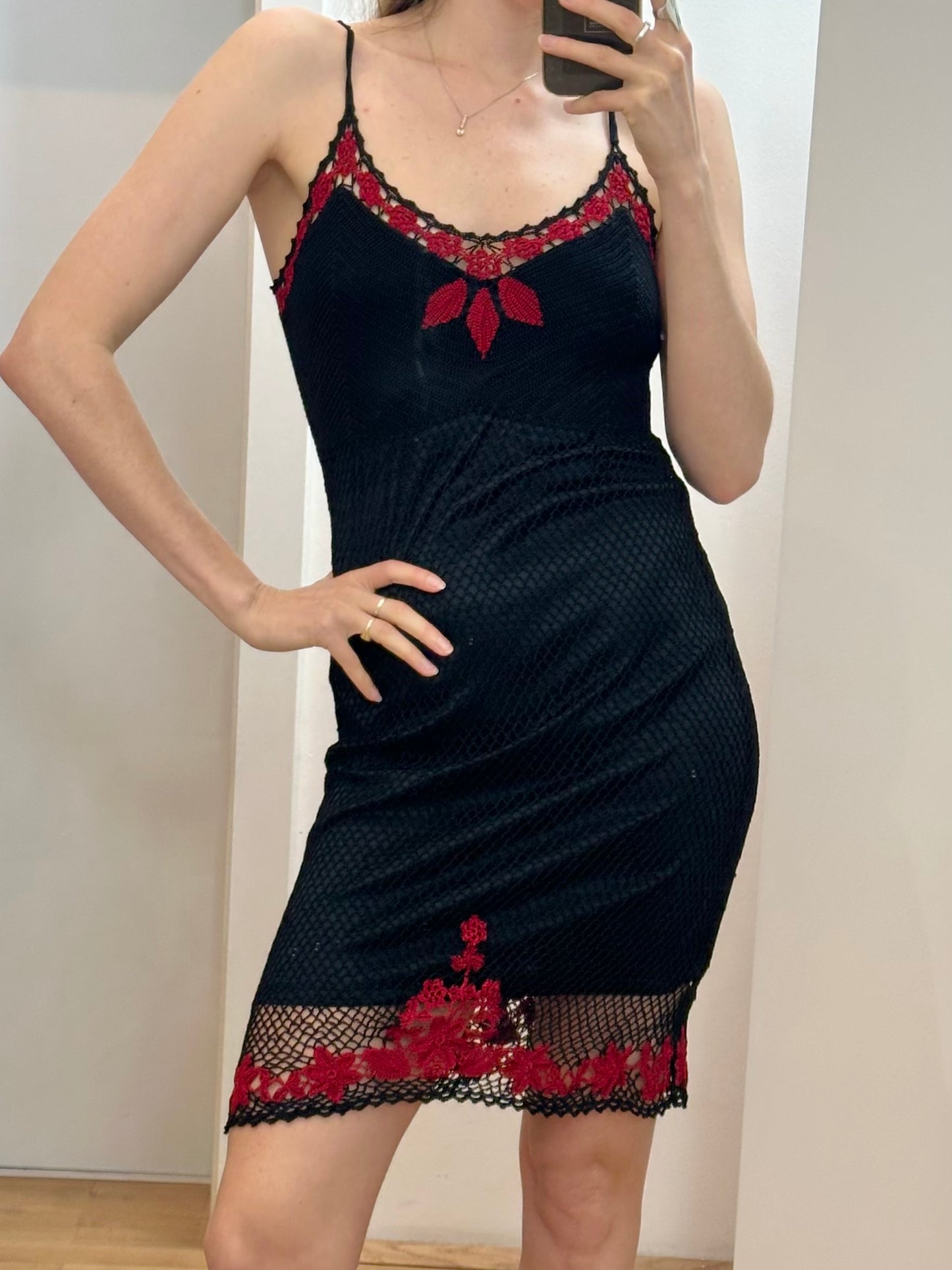 Vintage Knit Black Red Dress S