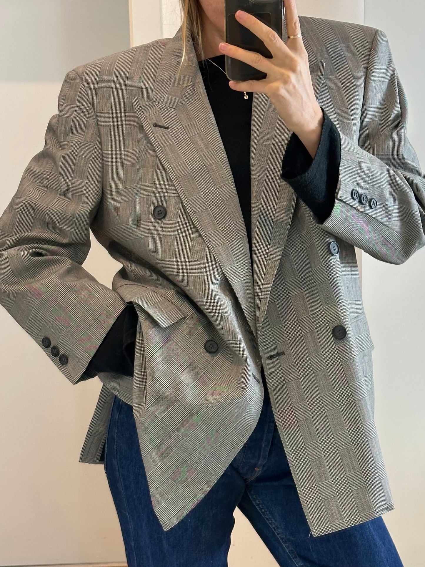 Vintage Wool Mix Black White Blazer L