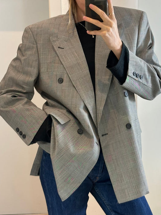 Vintage Wool Mix Black White Blazer L