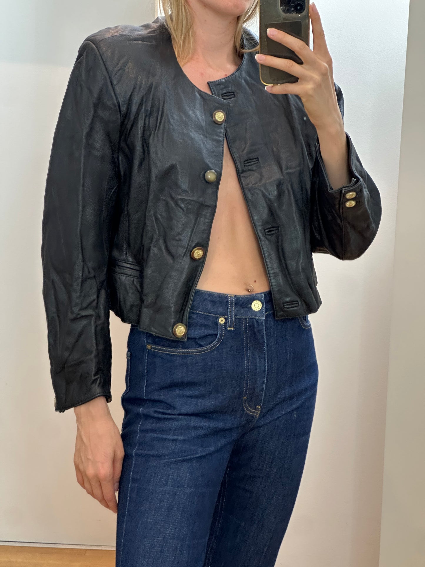 Cropped Vintage Leather Jacket S