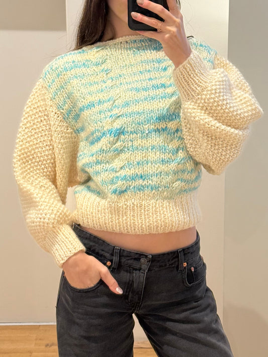 Vintage Cream & Turquoise Wool/Mohair Sweater S