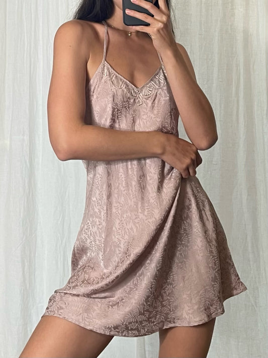 Silk Nude Lace Back Night Gown Mini Dress S