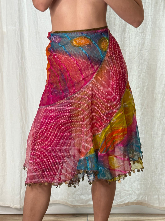 Rainbow Multicolor Sheer Wrap Skirt/Mini Dress One Size