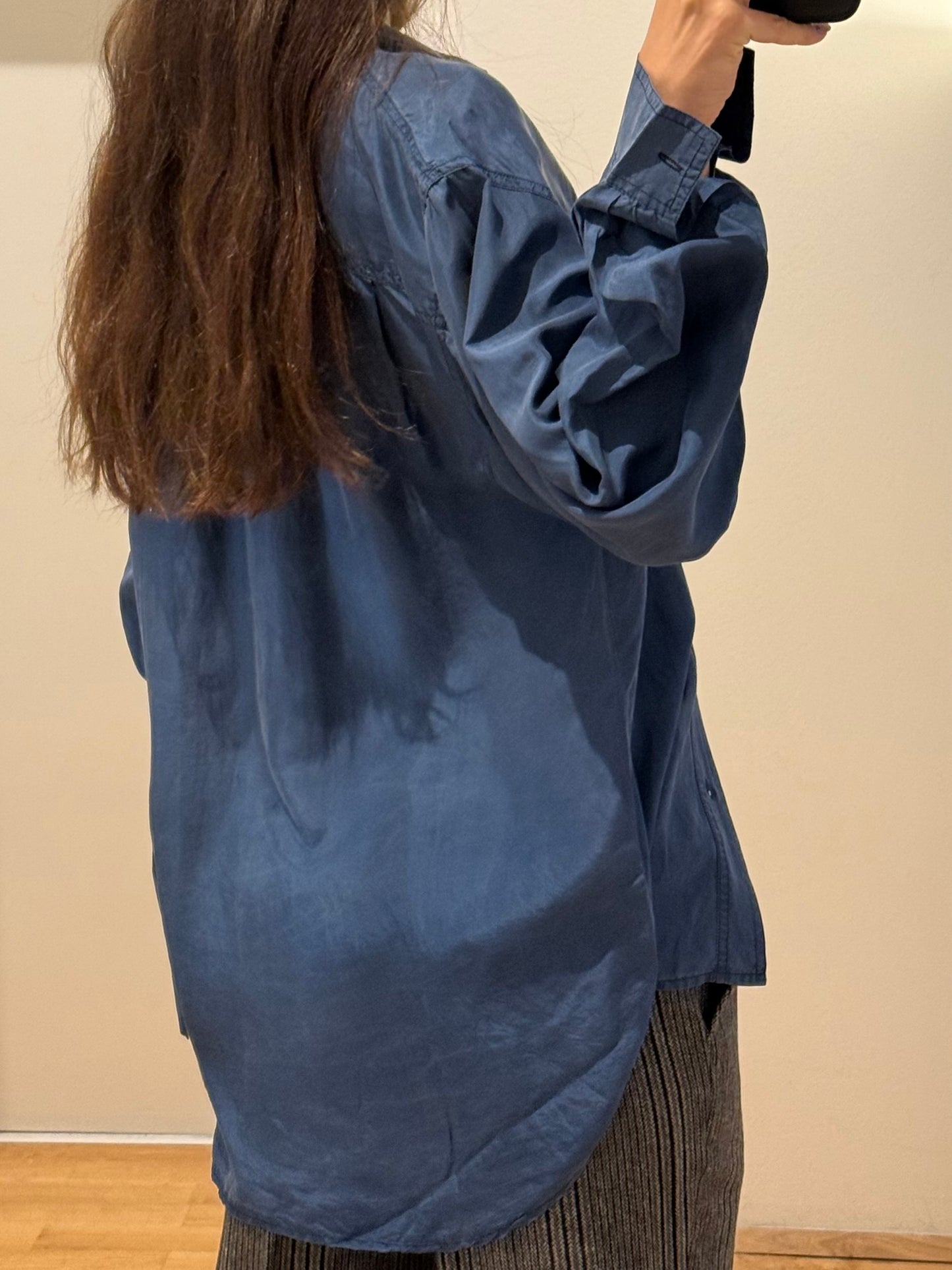 Vintage 100% Silk Blue Button Down Blouse M/L