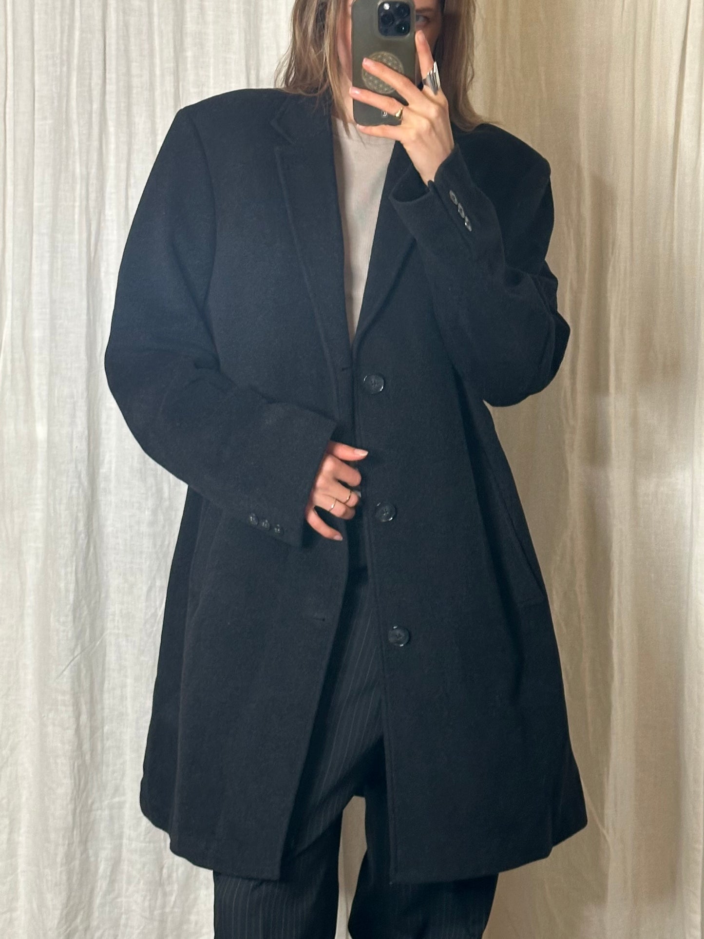 Vintage Wool Cashmere Dark Gray Coat L/XL