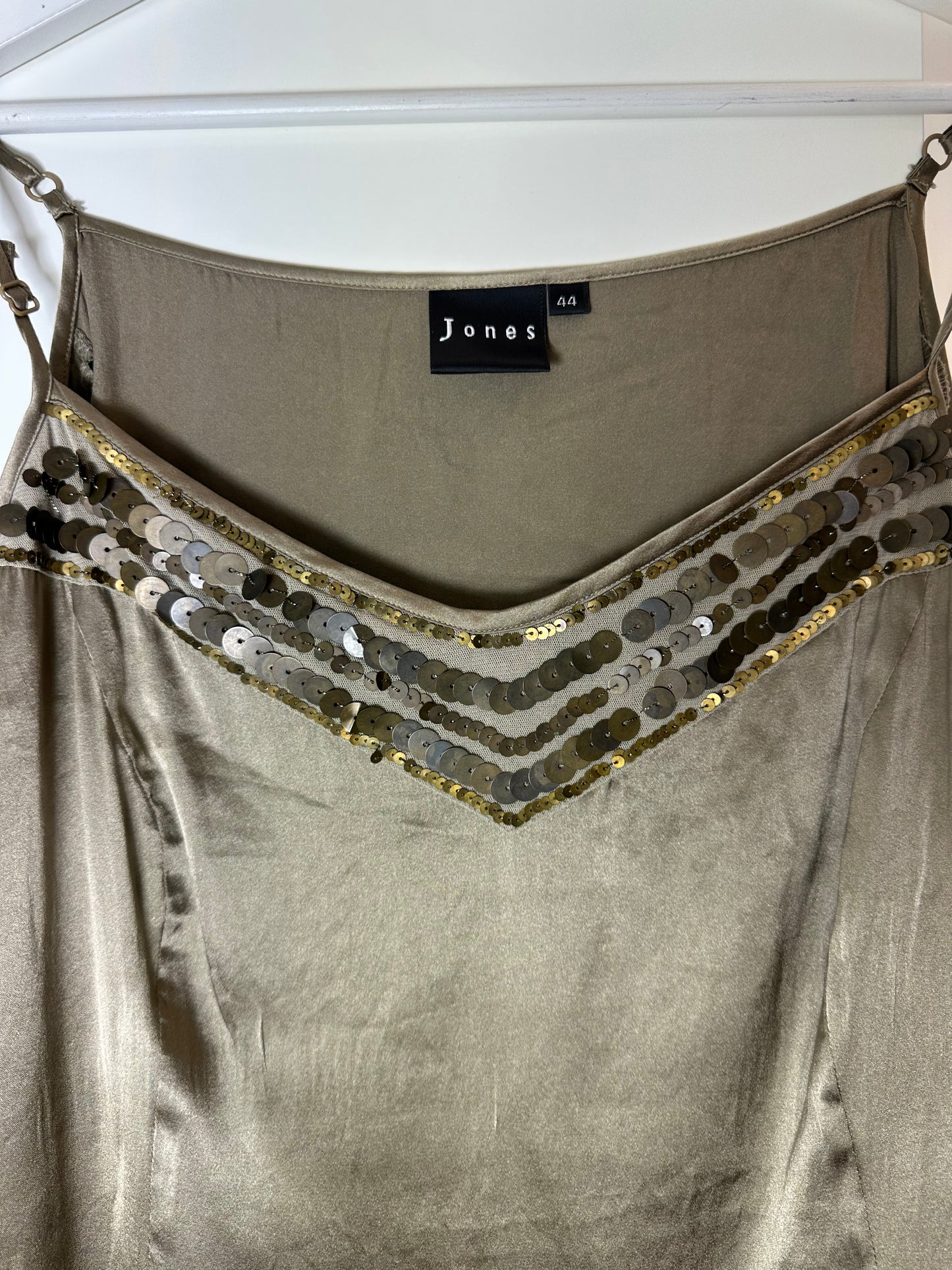 Shiny Taupe Silk Beaded Tank Top S/M