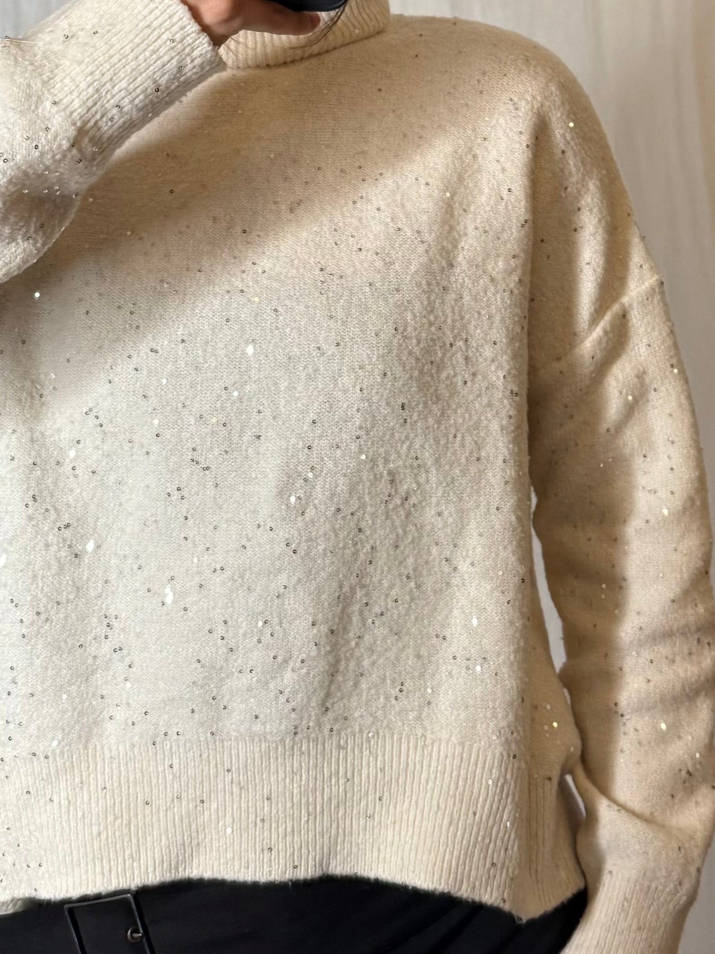 White Sparkly Sequin Turtleneck Sweater S