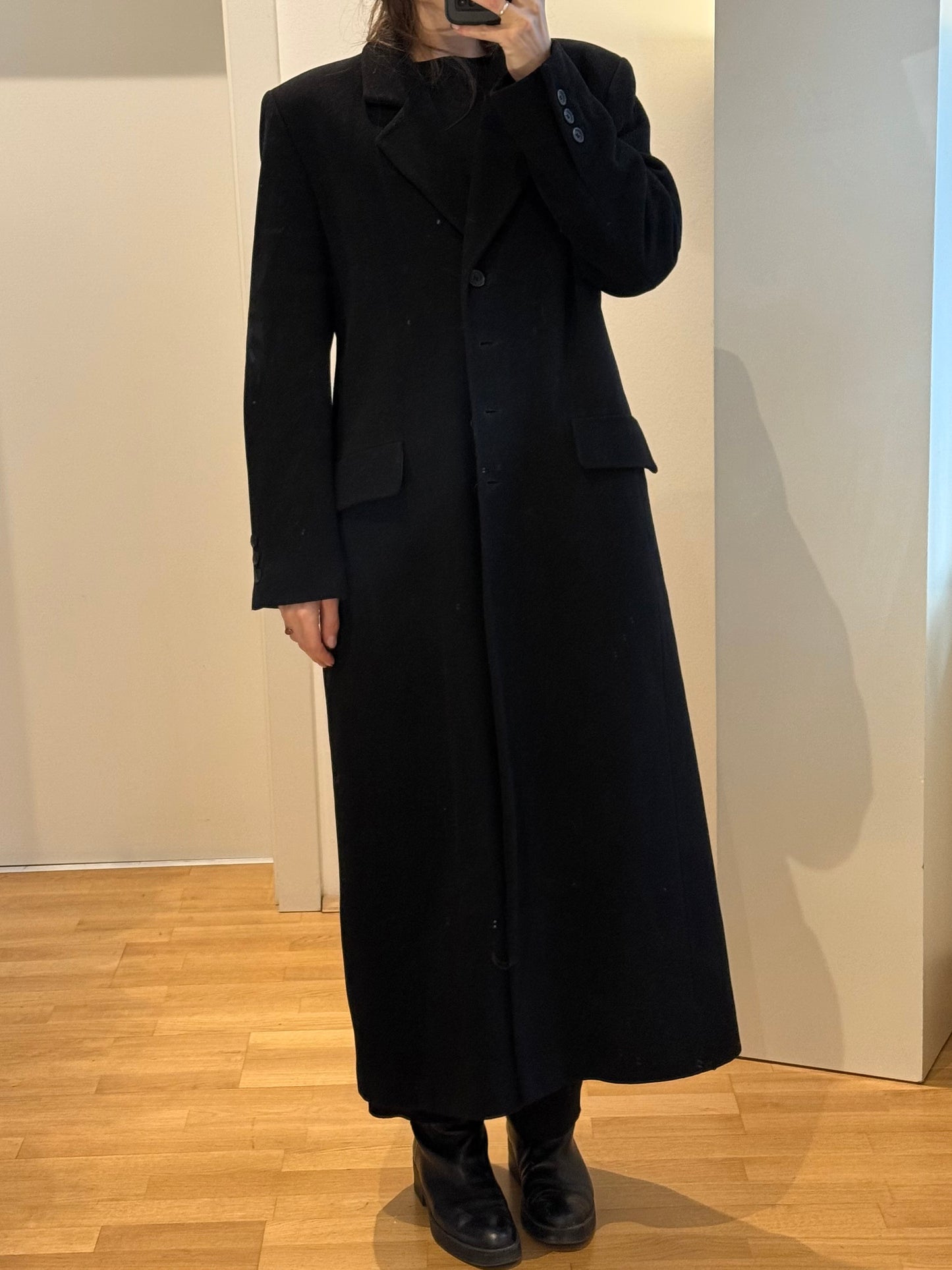 Vintage Black Wool & Cashmere Maxi Coat M