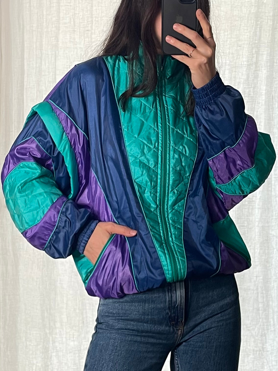 Vintage 80’s Teal/Purple/Blue Bomber Jacket M