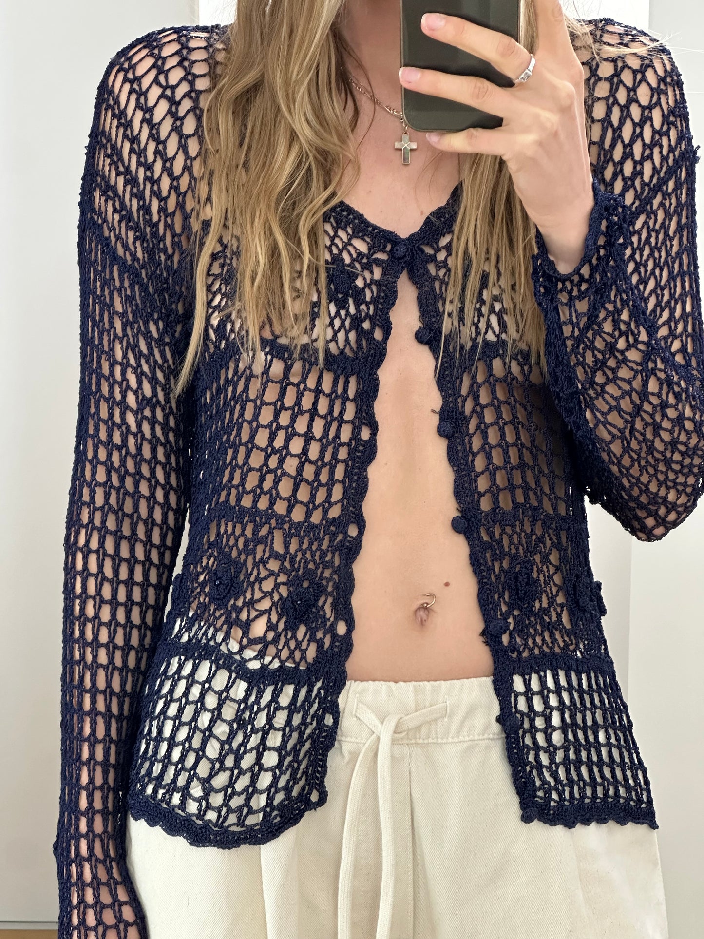 Vintage Navy Hand Knit Cardigan M