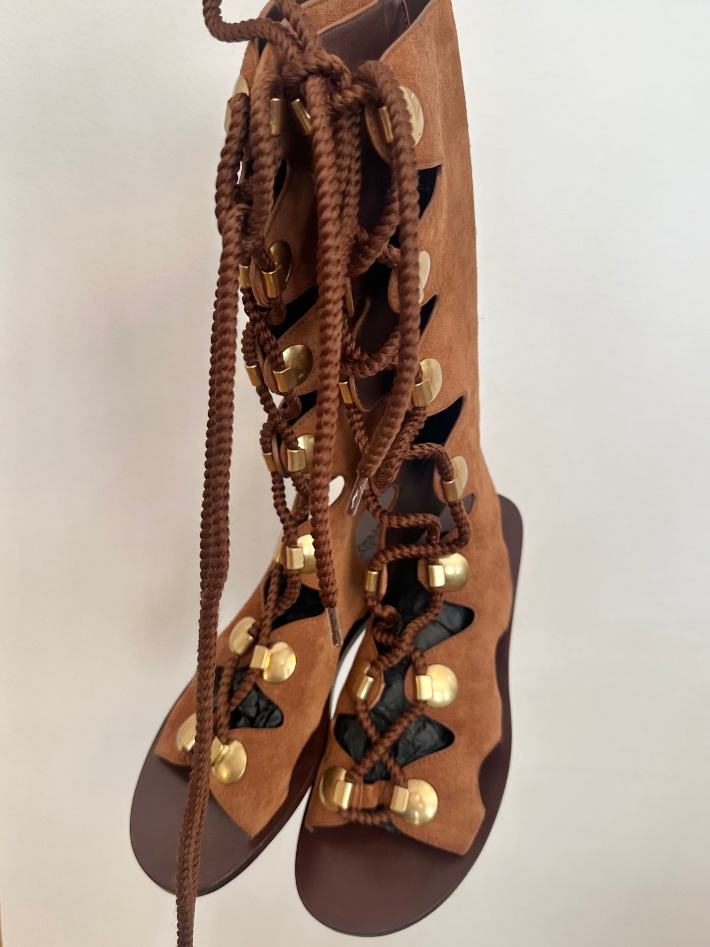 Chloé Brown Suede Leather Roman Sandals 37