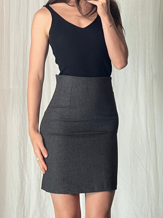 Vintage 100% Wool Dark Gray Pencil Skirt S/M EU 38