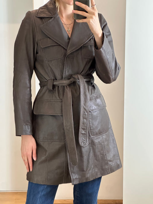 Vintage Brown Leather Coat S/M