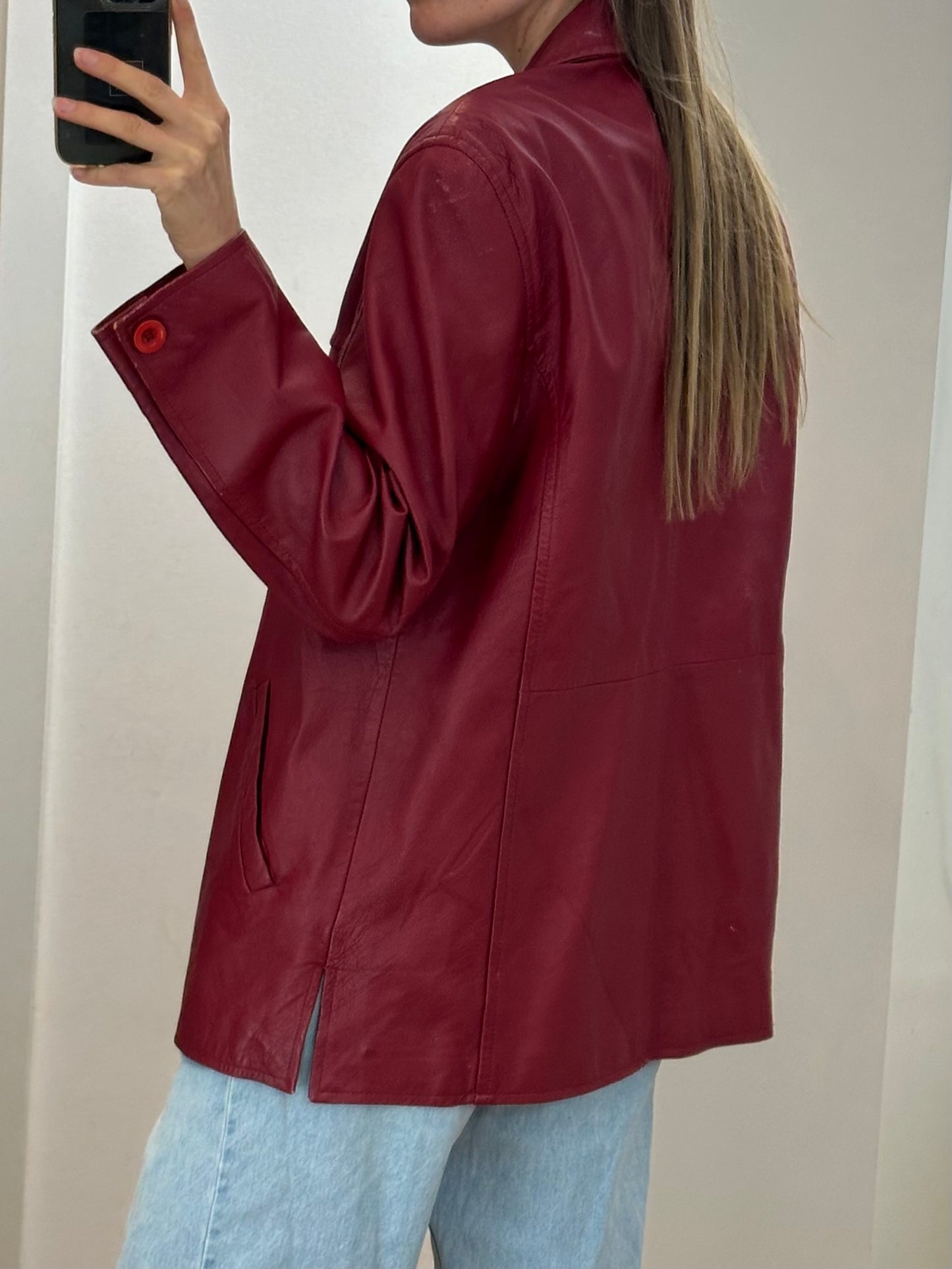 Vintage Red Leather Jacket L