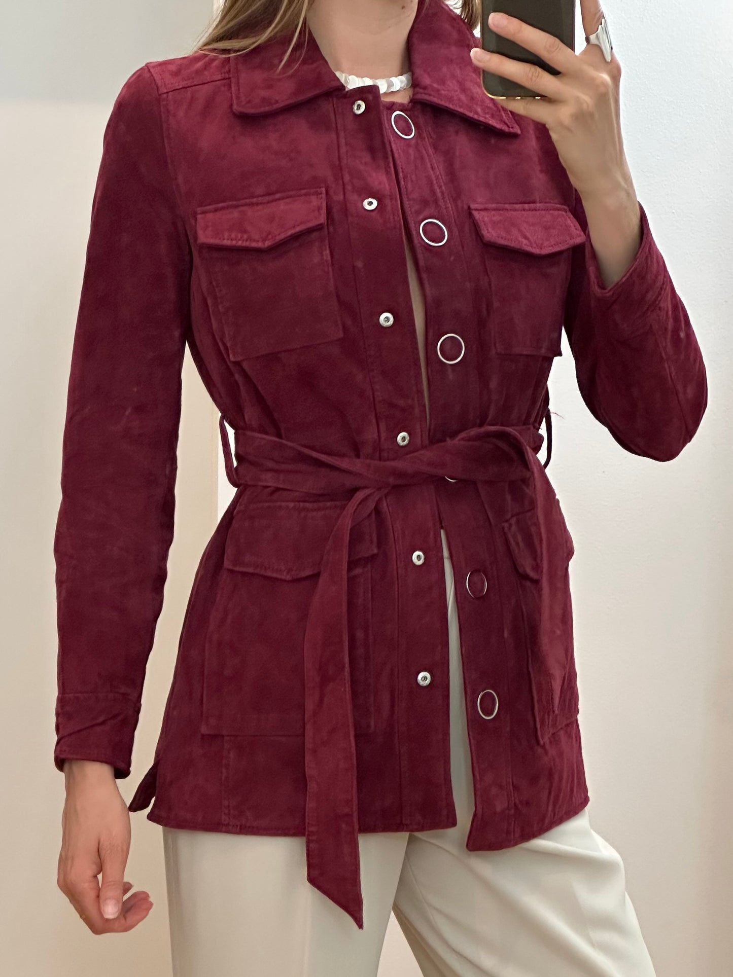 Red Burgundy Suede Leather Jacket XS