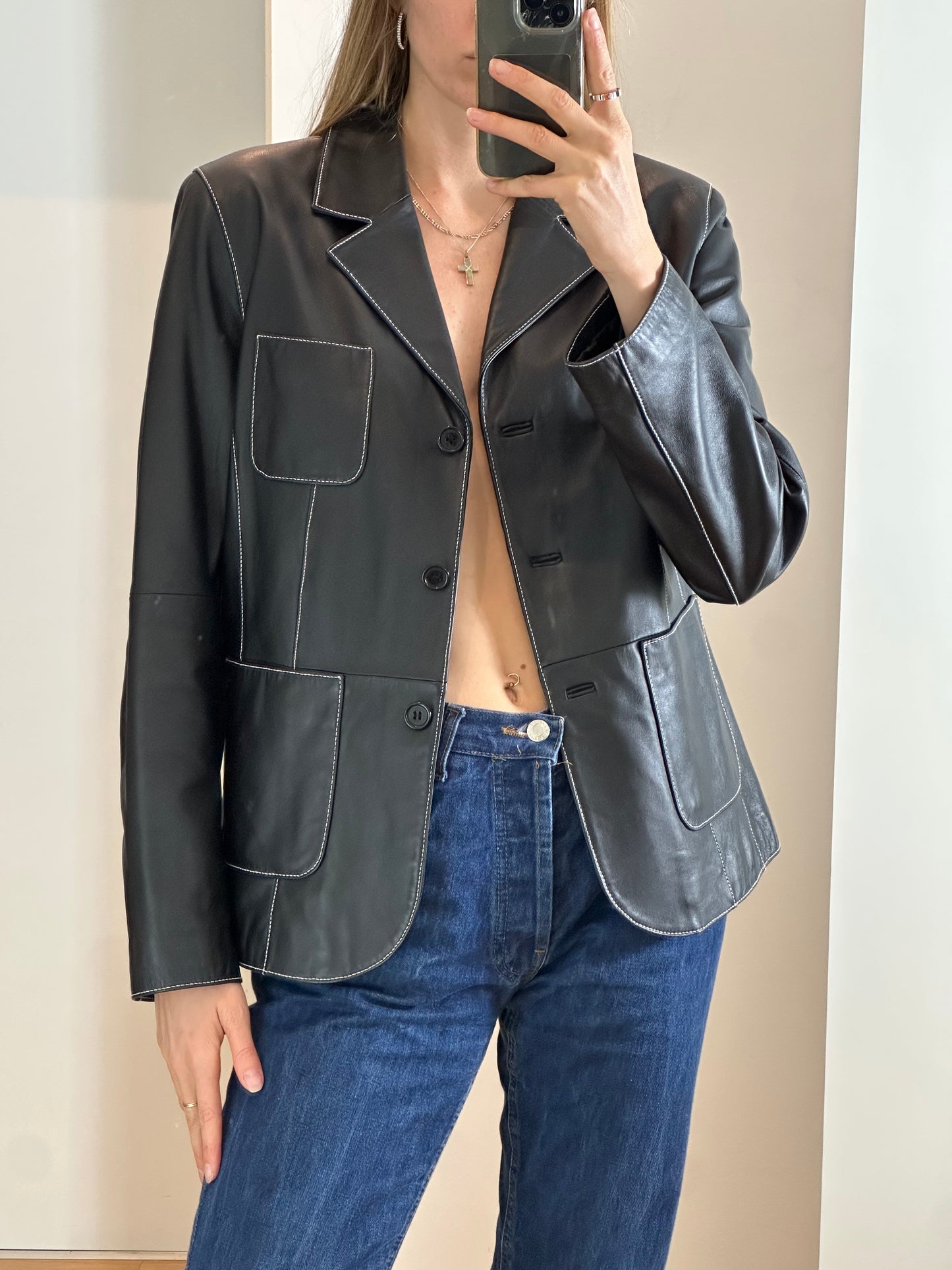 Vintage New Black Leather Jacket S/M