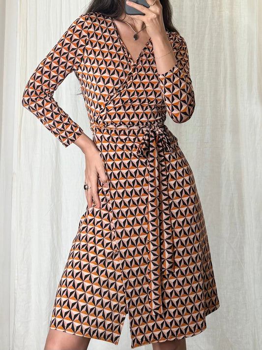 Geometrical Printed Wrap Midi Dress S/M