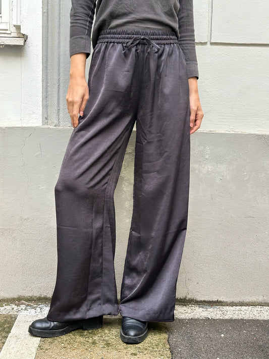 Dark Gray Satin Wide Leg Trousers S EU 36